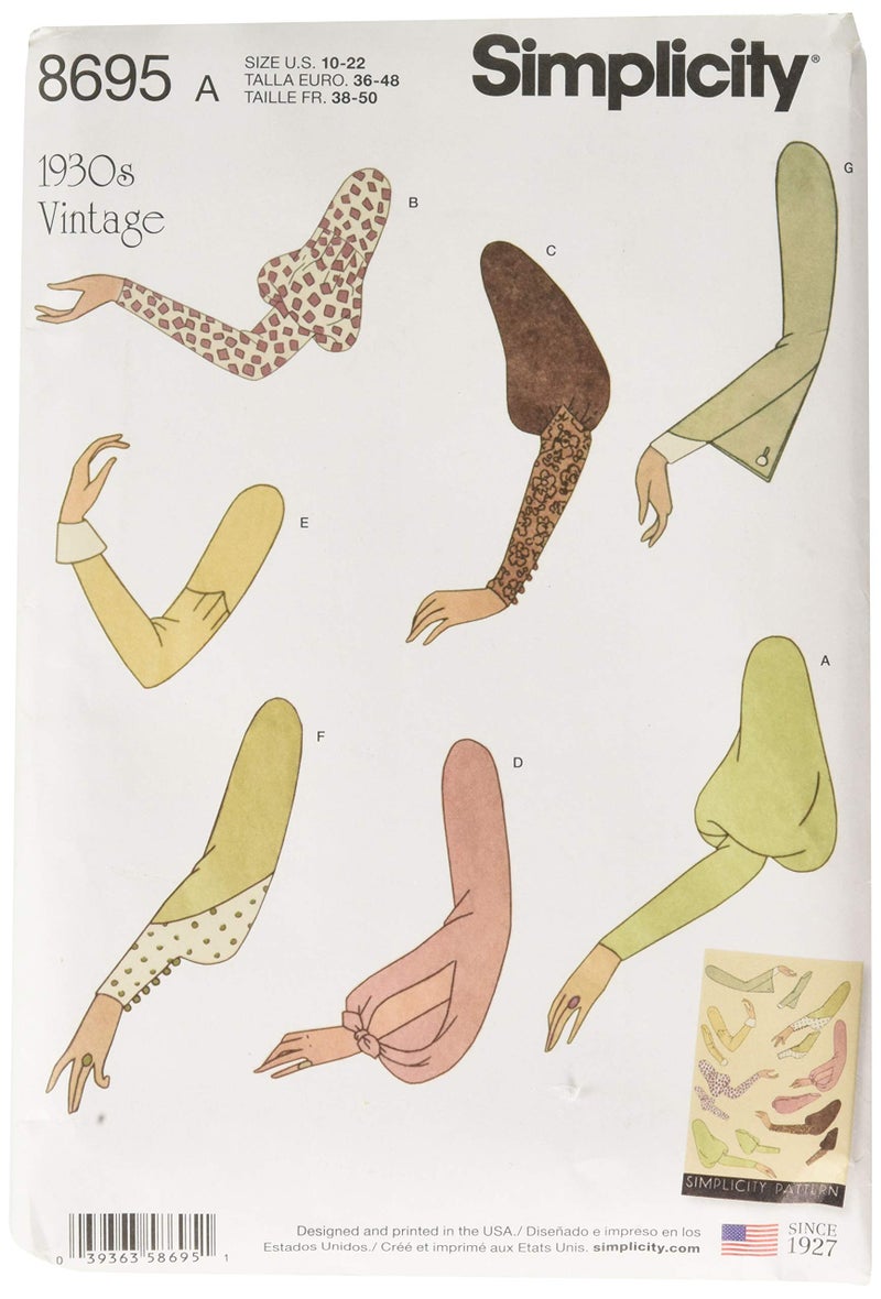 مجموعة أكمام كلاسيكية نسائية من Simplicity Creative Patterns رقم 8695، مقاسات من 10 إلى 18